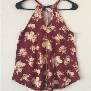 Maroon Flowered Halter Top